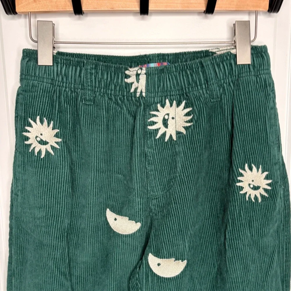 Urban Outfitters Mens Green Corduroy Sun Moon Embroidered Beach Pants Small